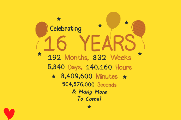 16TH BIRTHDAY NOVELTY Graphic Design for Crafts and Marketing