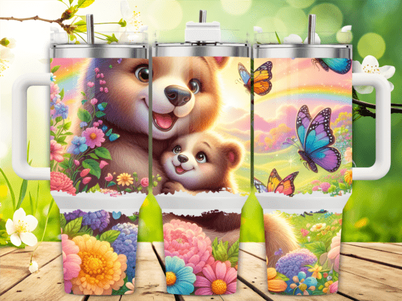 Bear Butterflies 40oz Tumbler Wrap Graphics