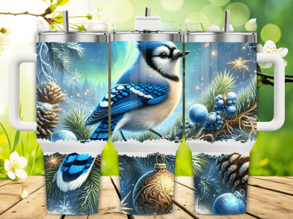 Christmas Blue Jay Tumbler Wrap Graphics