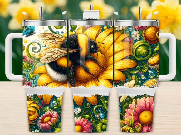 Cute Bumblebee Floral 40oz Tumbler Wrap Graphics