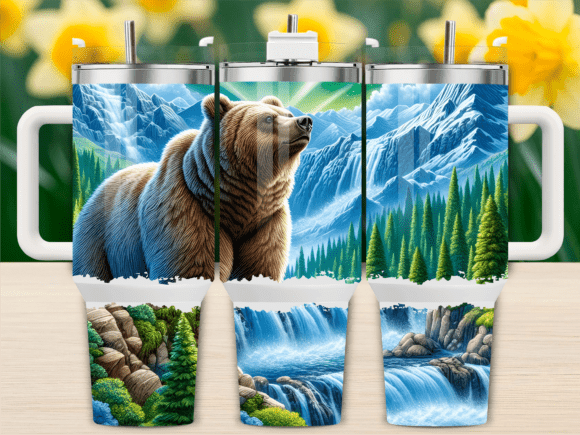 Mountain Bear and Waterfall 40oz Tumbler Graphics for Branding
