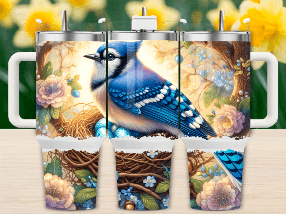 Spring Blue Jay Nest Flower Tumbler Wrap Design Review