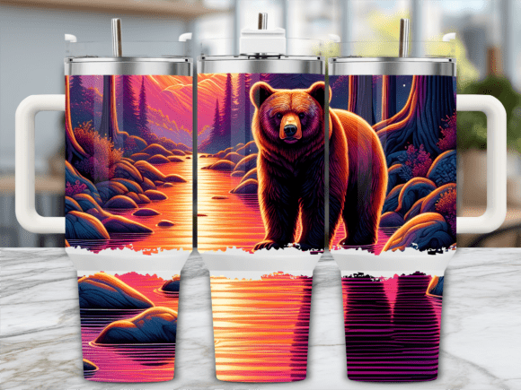 Sunset Forest Bear 40oz Tumbler Wrap Graphics